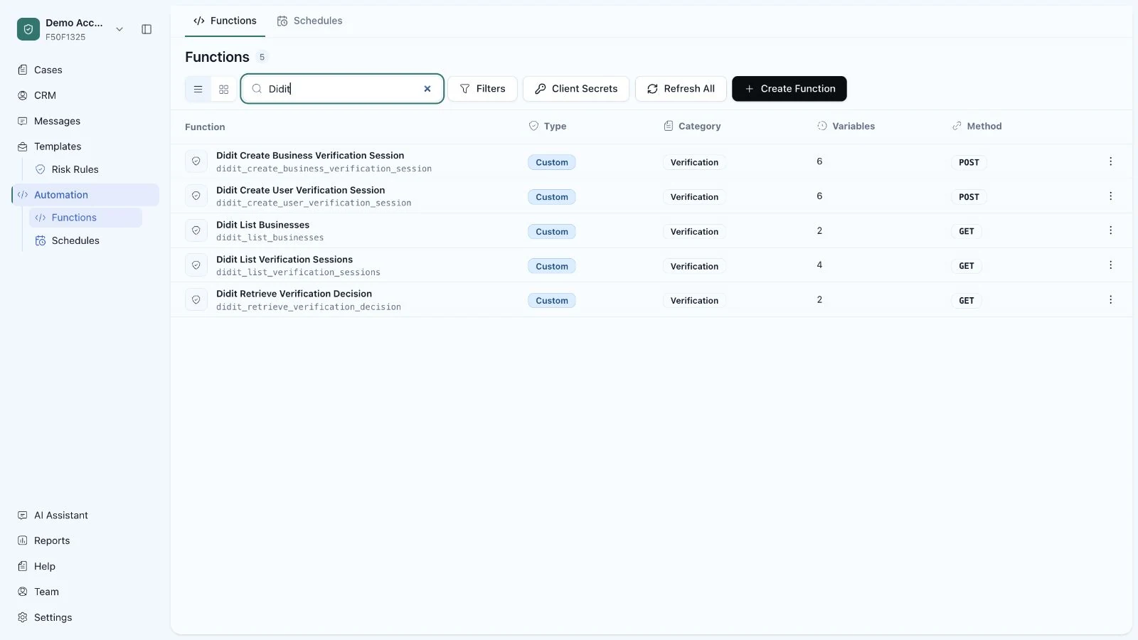 Swootle automation library filtered to reusable Didit business and user verification functions.
